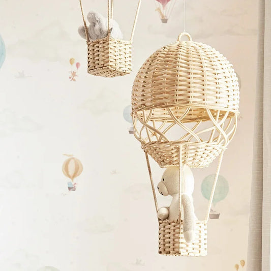 Ballon à Air Chaud en Rotin Fait Main – Décoration Nordique pour Chambre d’Enfant