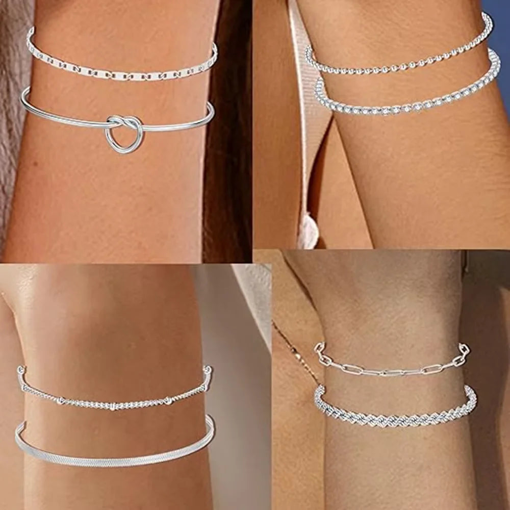 Bracelet ZF – Lot de 8 Bracelets Chaînes en Acier Inoxydable Argenté