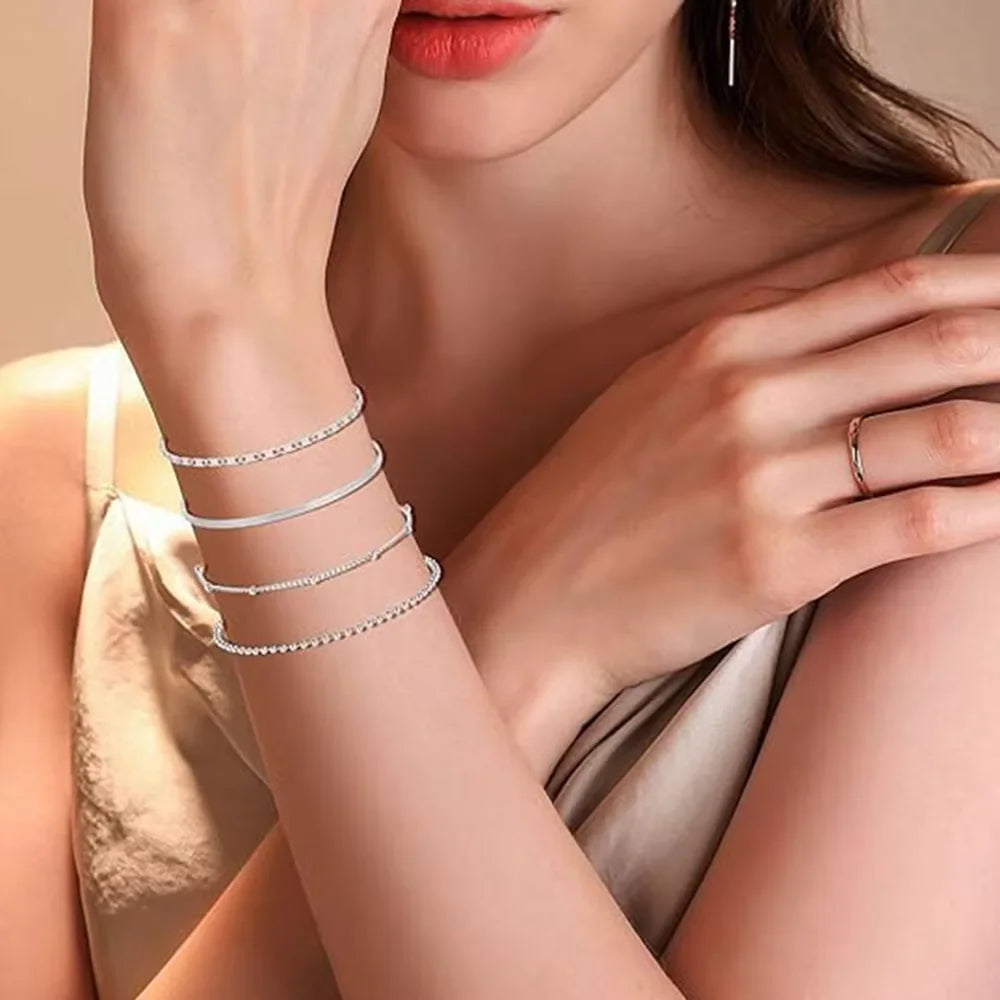 Bracelet ZF – Lot de 8 Bracelets Chaînes en Acier Inoxydable Argenté