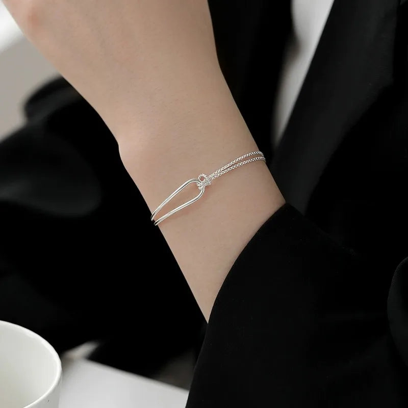 Bracelet Double Couche Ciel Étoilé en Argent 925 – Asymétrique et Élégant