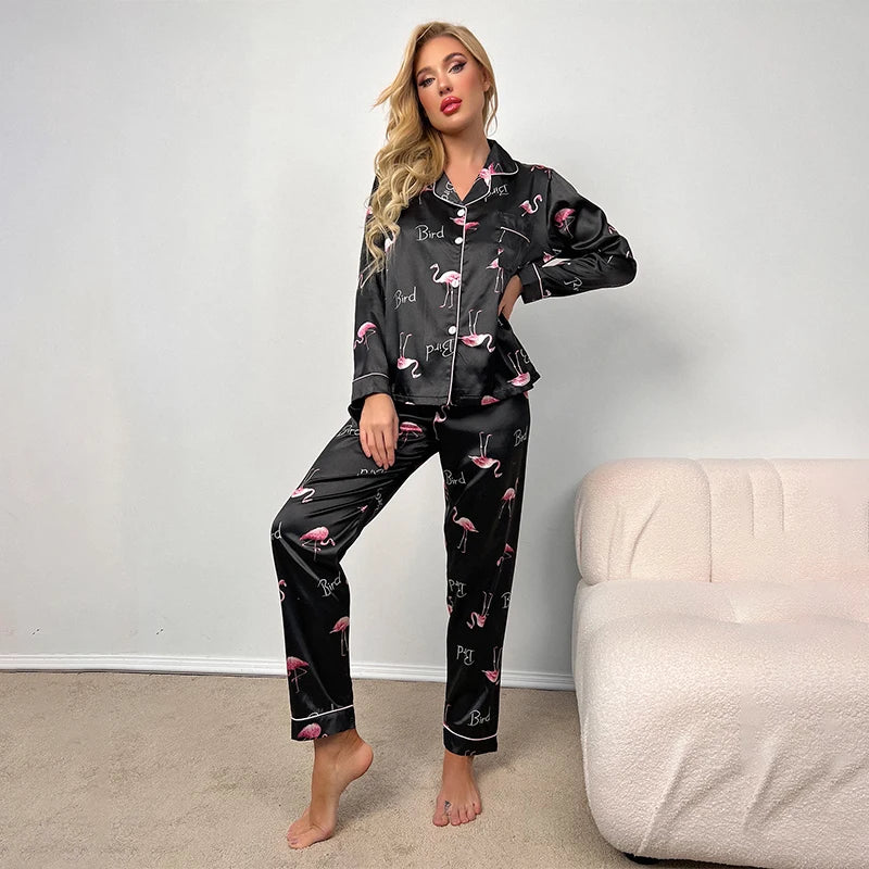 Pyjama Femme Manche Longue Col Revers – Confort et Style Imprimé pour Automne