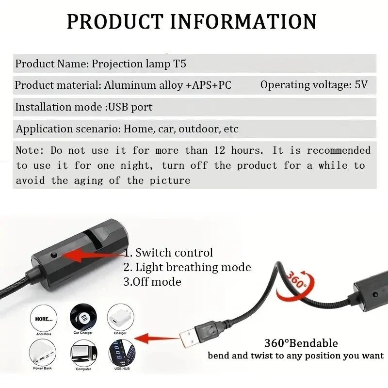 Lampe Projecteur Lune & Planète LED Rotative – Veilleuse Rechargeable Étoilée