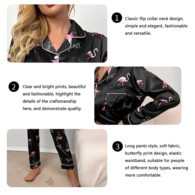 Pyjama Femme Manche Longue Col Revers – Confort et Style Imprimé pour Automne