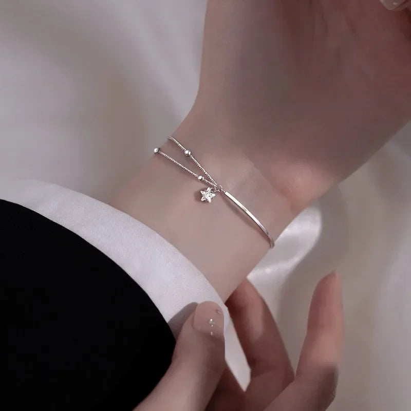 Bracelet Étoiles Argenté Double Rang – Bijou Élégant pour Femme | Cozylab