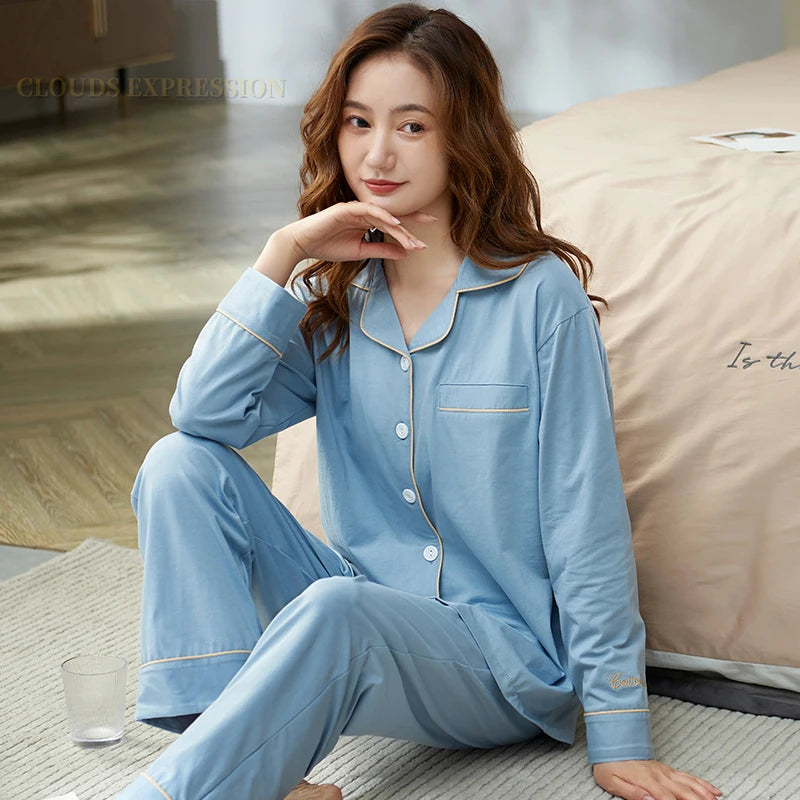 Pyjama Femme Manche Longue – Col Revers, Motif Carreaux, Confort Printanier