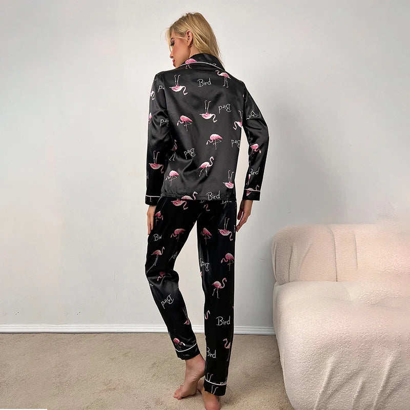 Pyjama Femme Manche Longue Col Revers – Confort et Style Imprimé pour Automne