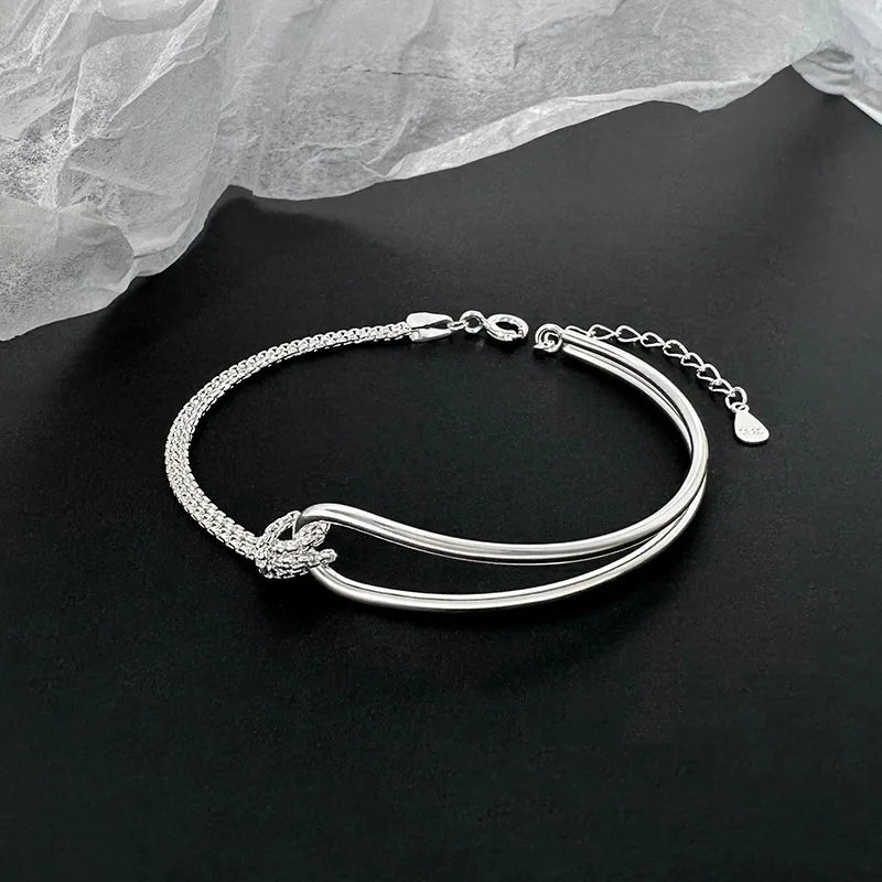 Bracelet Double Couche Ciel Étoilé en Argent 925 – Asymétrique et Élégant