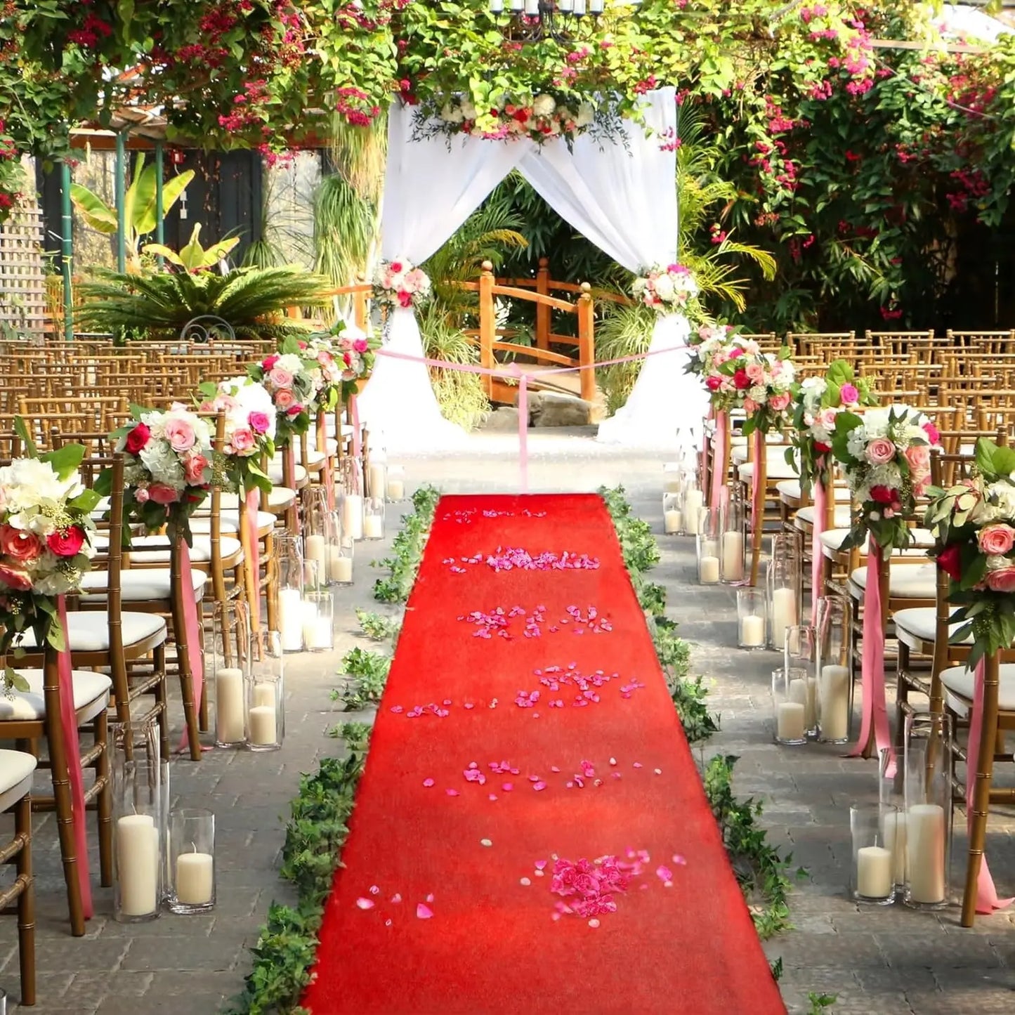 Tapis de Mariage Antidérapant – Blanc et Rouge pour Cérémonie et Événement