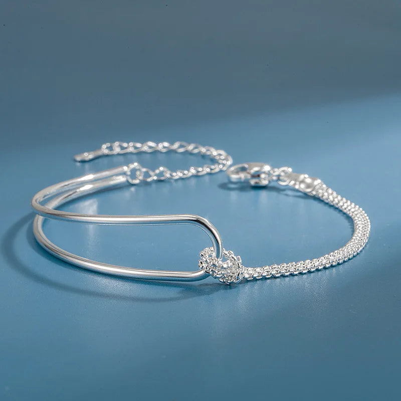 Bracelet Double Couche Ciel Étoilé en Argent 925 – Asymétrique et Élégant