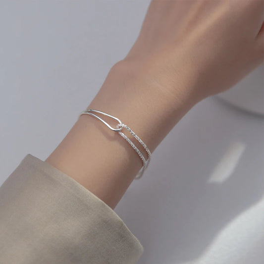 Bracelet Double Couche Ciel Étoilé en Argent 925 – Asymétrique et Élégant