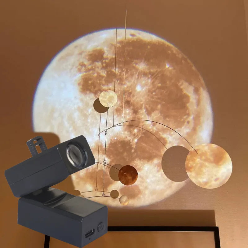 Lampe de Projection Terre & Lune – Projecteur d’Ambiance LED Rechargeable, Étoiles & Planètes, Veilleuse Décorative pour Chambre d’Enfant