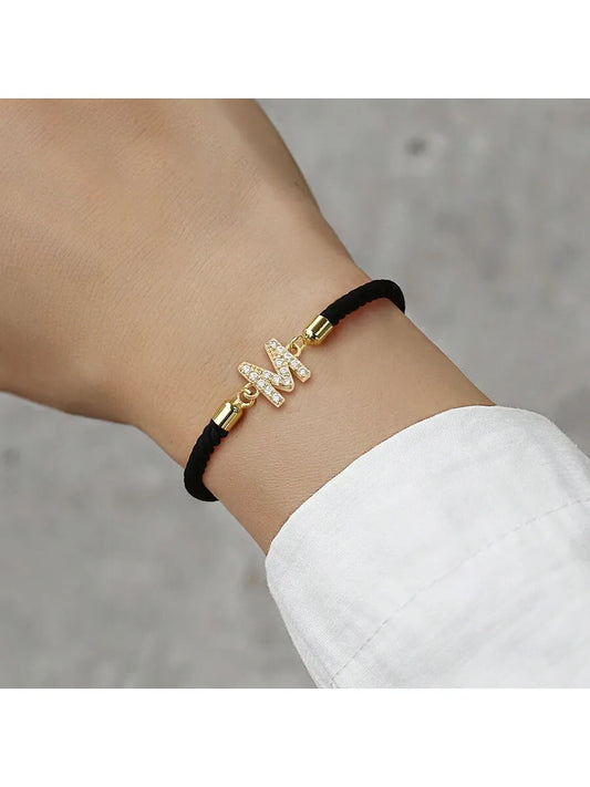 Bracelet Minimaliste à Lettre – Bracelet Ajustable Doré avec Initiale pour Femme