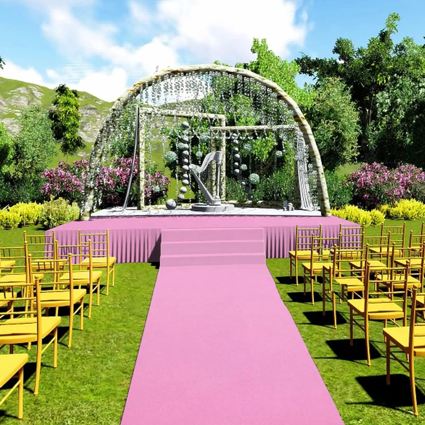 Tapis rose pour mariage, allée de fête, cérémonie de demande en mariage et tapis d’entrée pour hôtel.