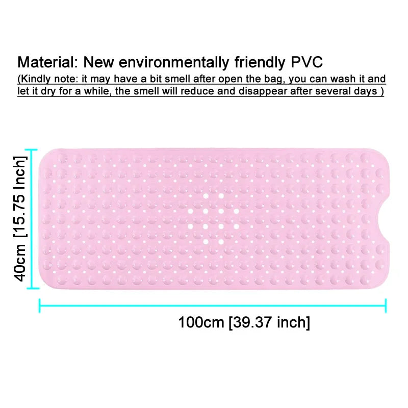 Tapis de Bain Antidérapant 40x100 cm – PVC avec Ventouses et Surface Massante