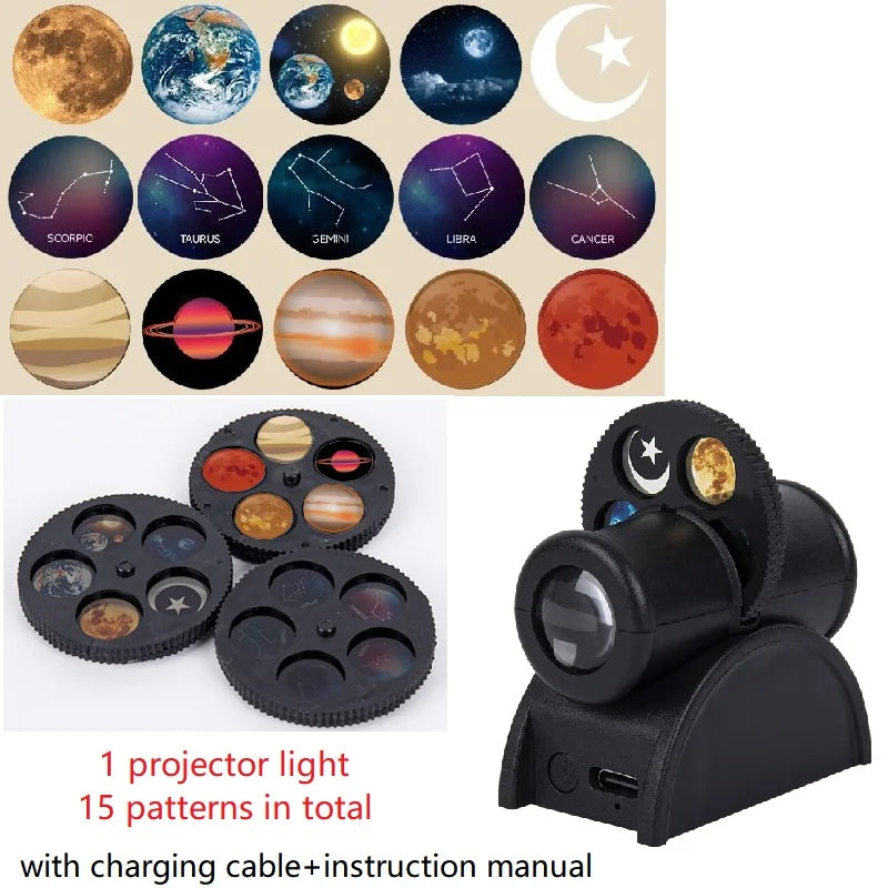 Lampe de Projection Terre & Lune – Projecteur d’Ambiance LED Rechargeable, Étoiles & Planètes, Veilleuse Décorative pour Chambre d’Enfant