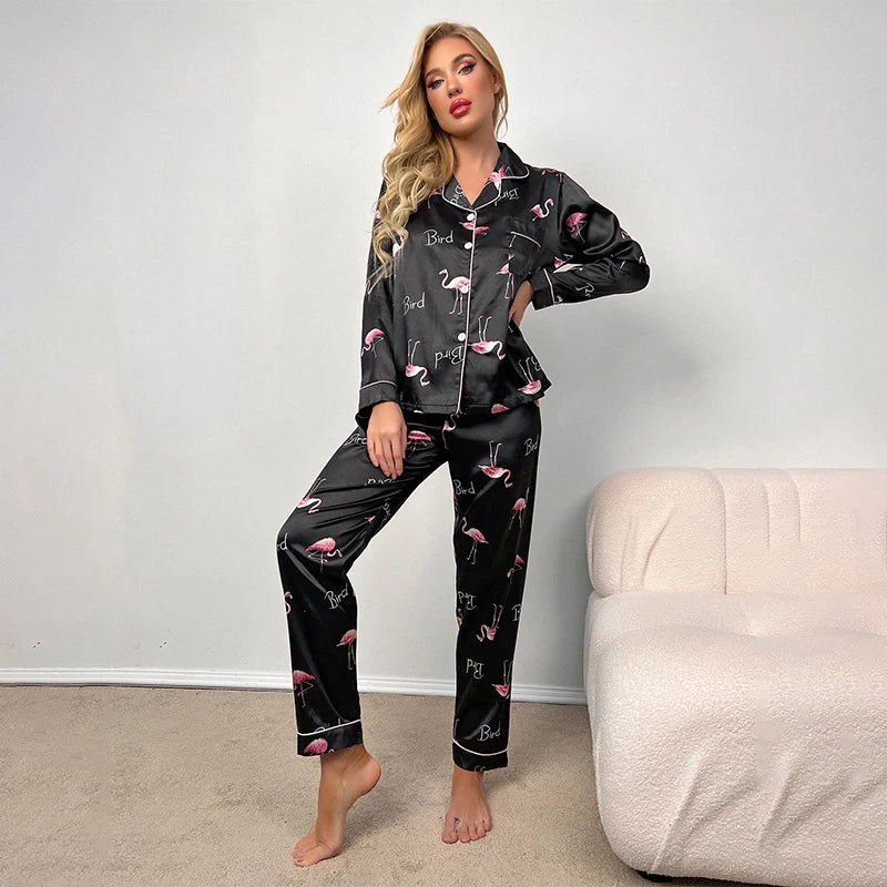 Pyjama Femme Manche Longue Col Revers – Confort et Style Imprimé pour Automne
