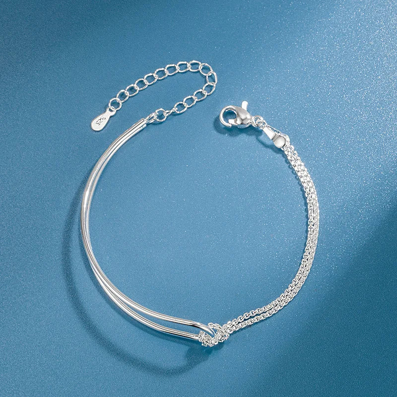 Bracelet Double Couche Ciel Étoilé en Argent 925 – Asymétrique et Élégant