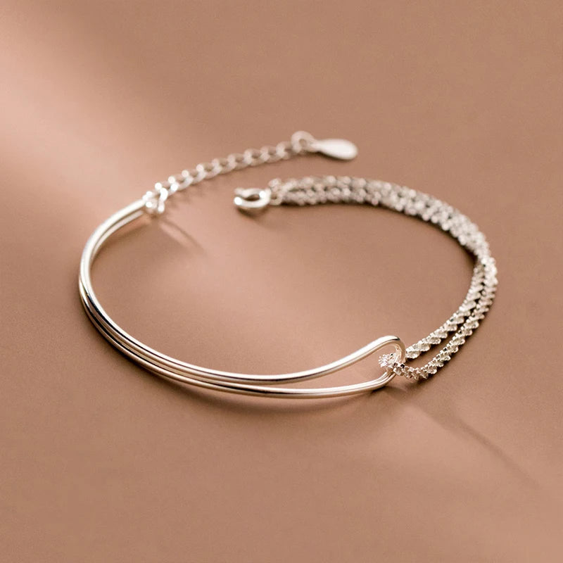 Bracelet Double Couche Ciel Étoilé en Argent 925 – Asymétrique et Élégant