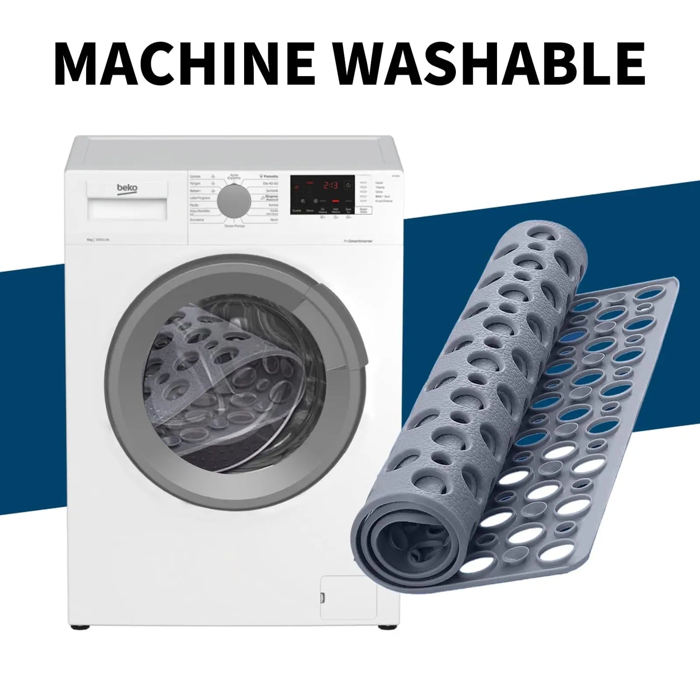 Tapis de Bain Antidérapant en Caoutchouc – Antimoisissure, Lavable en Machine, Antibactérien, avec Trous d’Évacuation