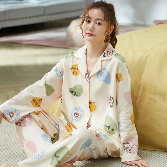 Pyjama Femme Manche Longue – Col Revers, Motif Carreaux, Confort Printanier