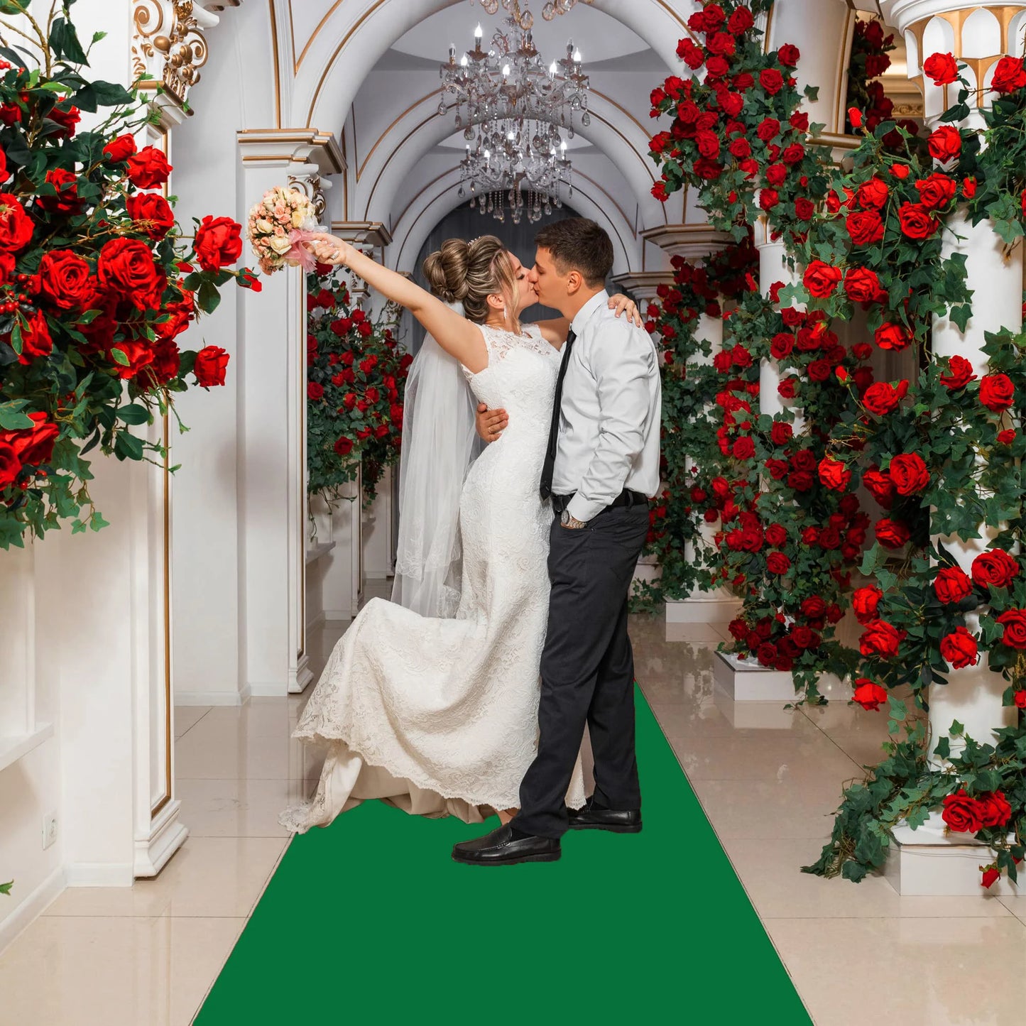 Tapis de Mariage Antidérapant – Blanc et Rouge pour Cérémonie et Événement